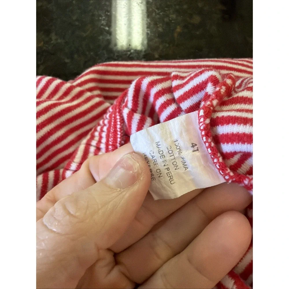 Kids Red & White Stripe Pajama Set with Green Trim